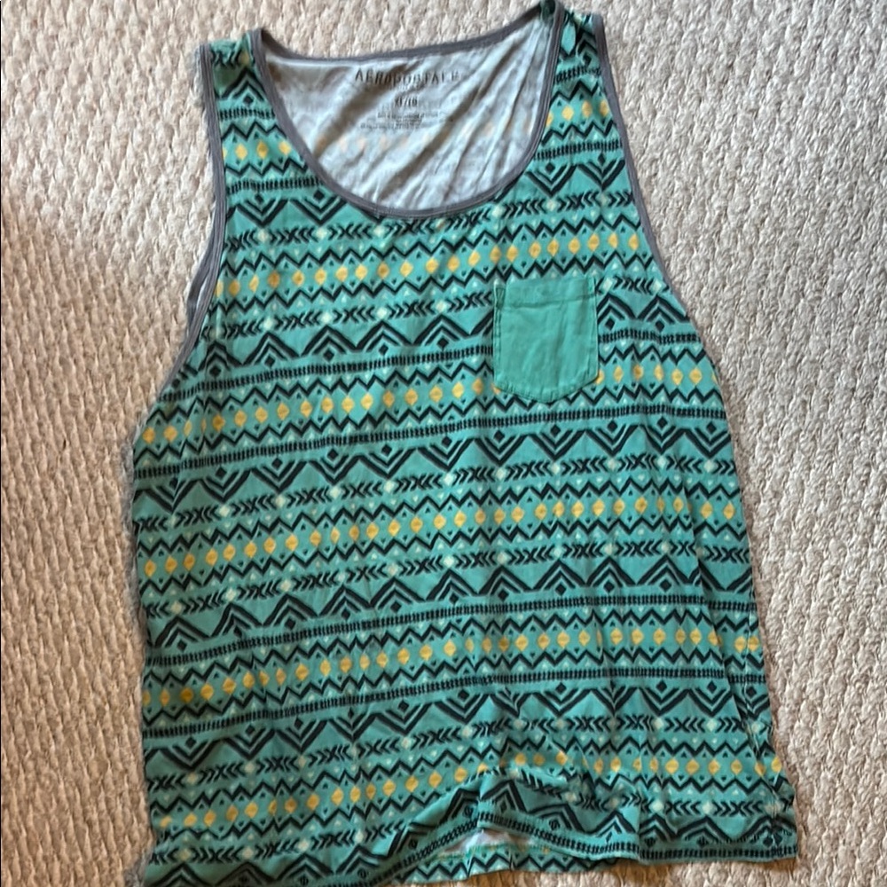 Aeropostale Green and Yellow Patterned Tank Top